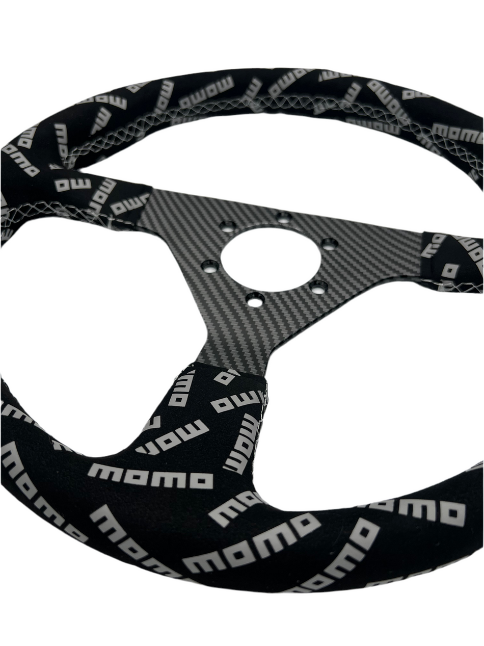 2nd Option Racing Steering Wheel Momo Track Style Black Suede Carbon Center