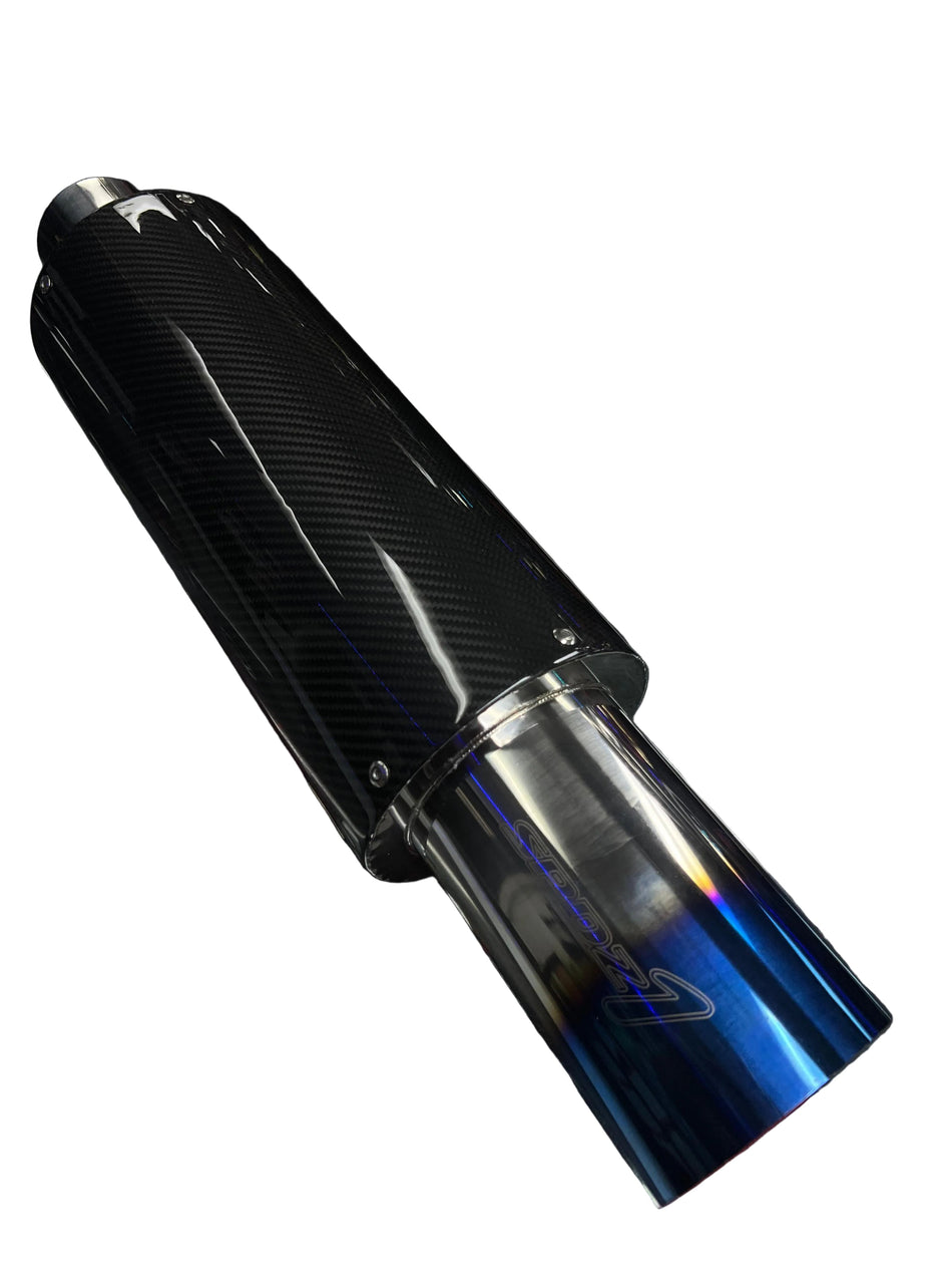 SPDZ1 Carbon Series Performance Muffler – 3” Inlet / 4.5” Burnt Tip (No-Weld Design)
