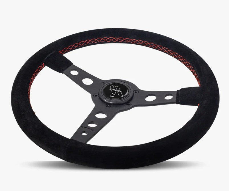 The Daytona | Black Alcantara Suede | Black Spoke | Red Stitch