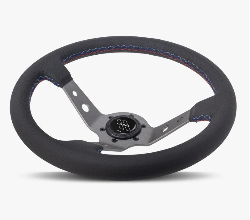 The Daytona | Black Perforated Leather | Graphite Spoke | Bavarian Stitch