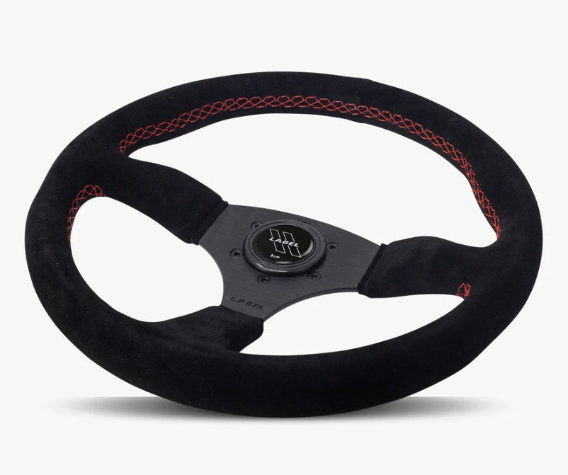 The Performa | Black Alcantara Suede | Black Spoke | Red Stitch