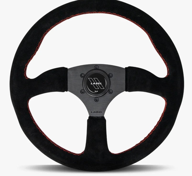 The Performa | Black Alcantara Suede | Black Spoke | Red Stitch