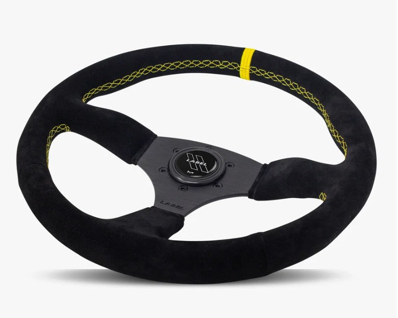 The Performa | Black Alcantara Suede | Black Spoke | Yellow Stitch