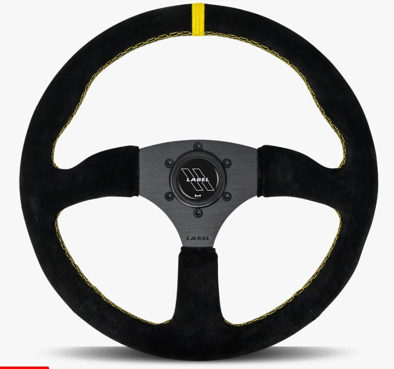 The Performa | Black Alcantara Suede | Black Spoke | Yellow Stitch