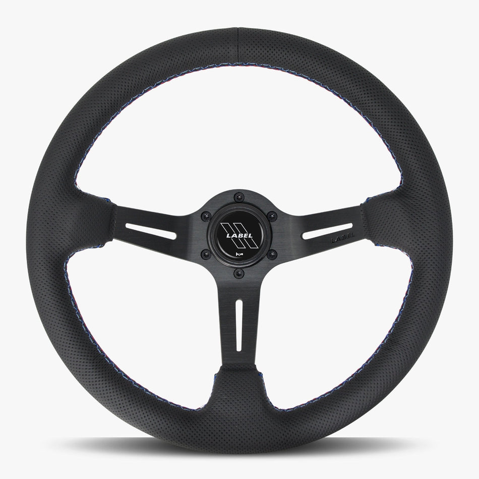 The Le Mans | Black Perforated Leather | Black Spoke | RED Stitch