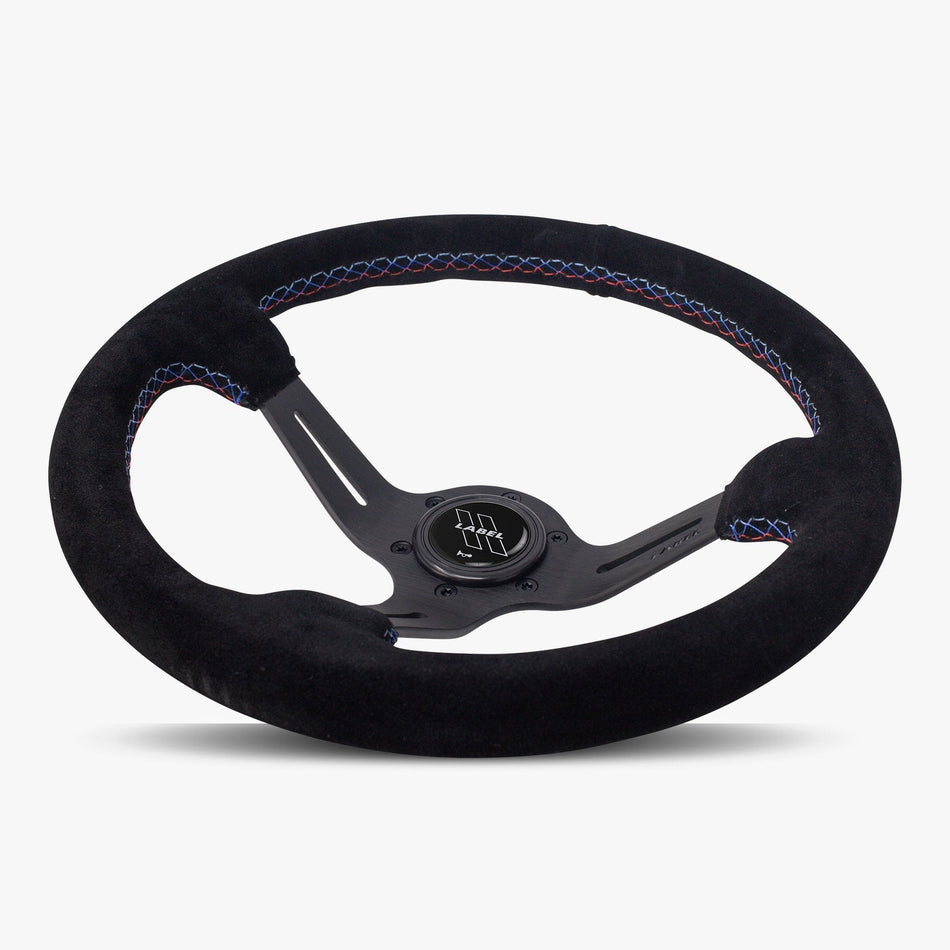 The Le Mans | Black Alcantara Suede | Black Spoke | Bavarian Stitch