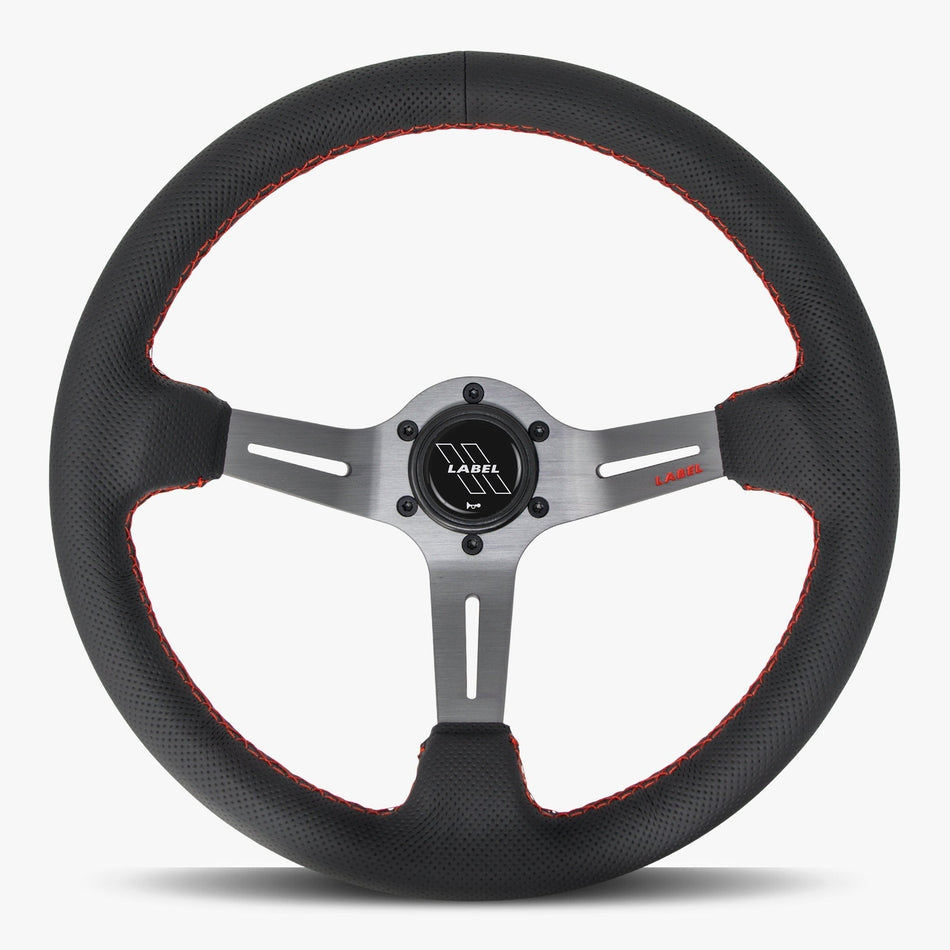 The Le Mans | Black Perforated Leather | Graphite Spoke | Red Stitch