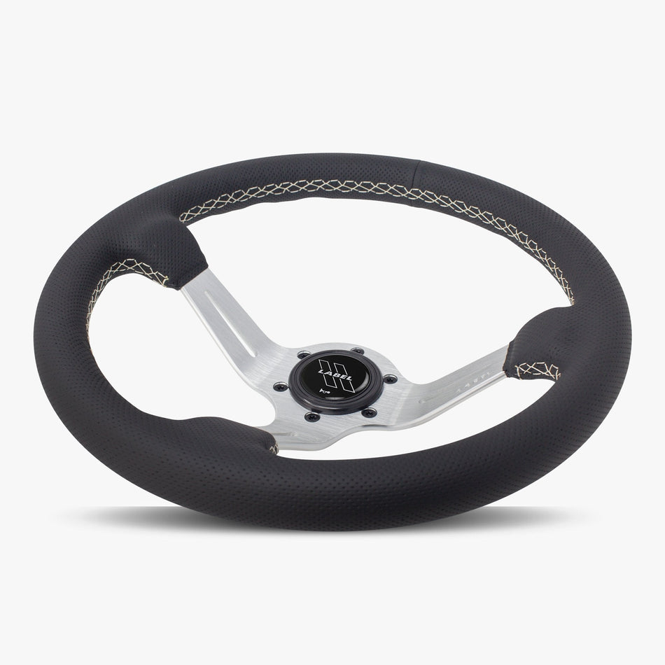 The Le Mans | Black Perforated Leather | Silver Spoke | White Stitch
