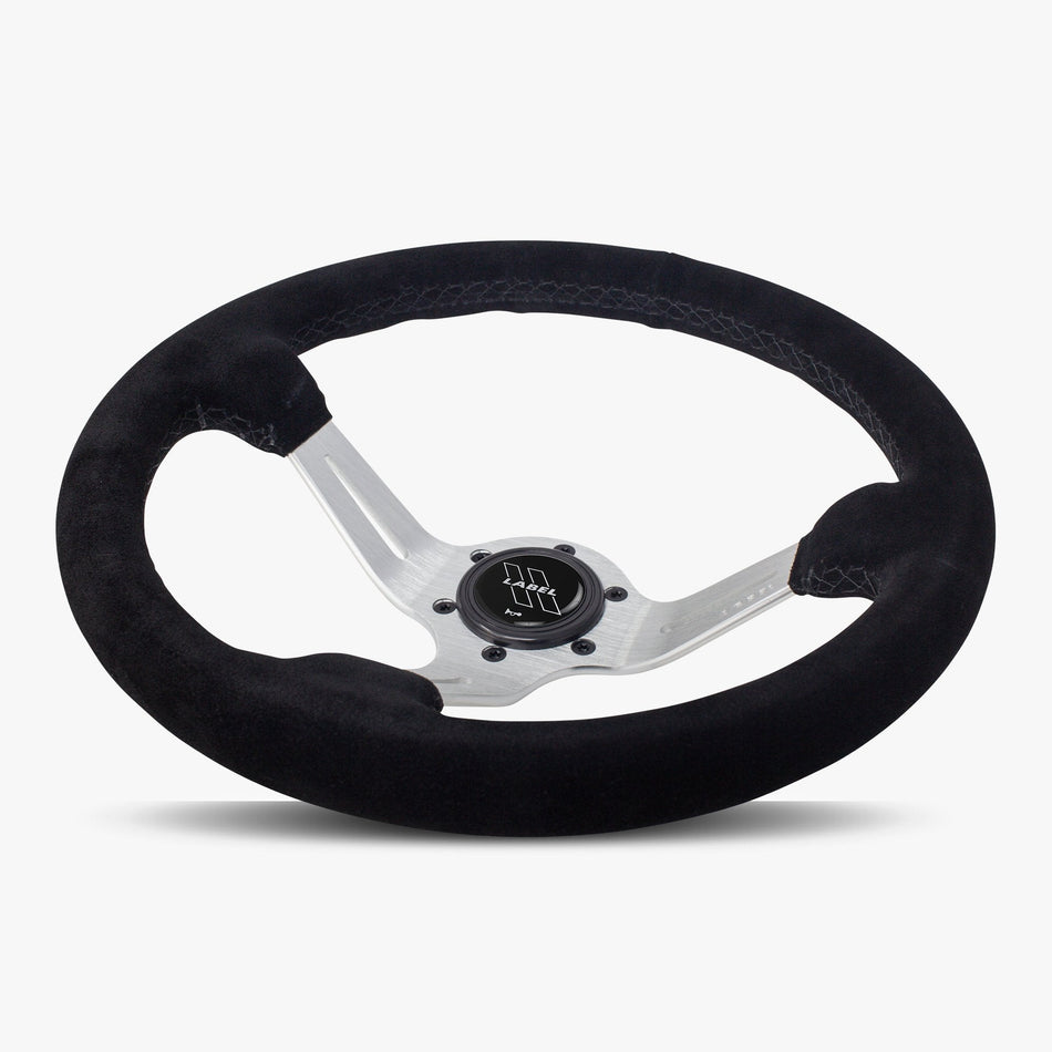 The Le Mans | Black Alcantara Suede | Silver Spoke | Black Stitch