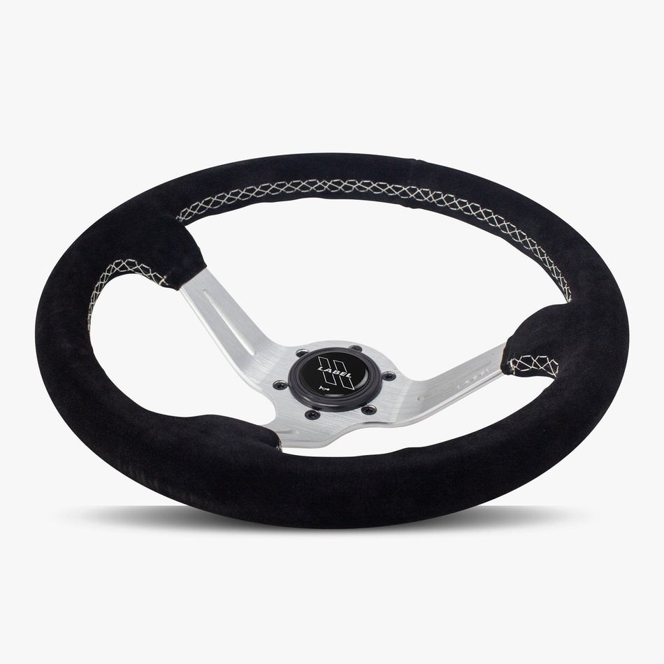 The Le Mans | Black Alcantara Suede | Silver Spoke | White Stitch